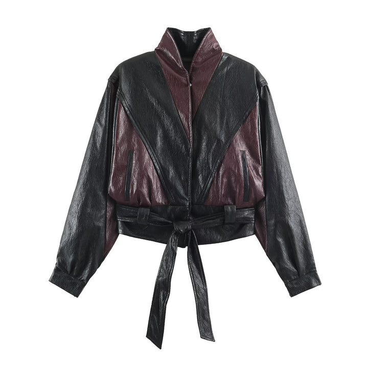 Damen Kurzjacke im Blousonstil mit hochabschließendem Kragen und Bindegürtel Drune