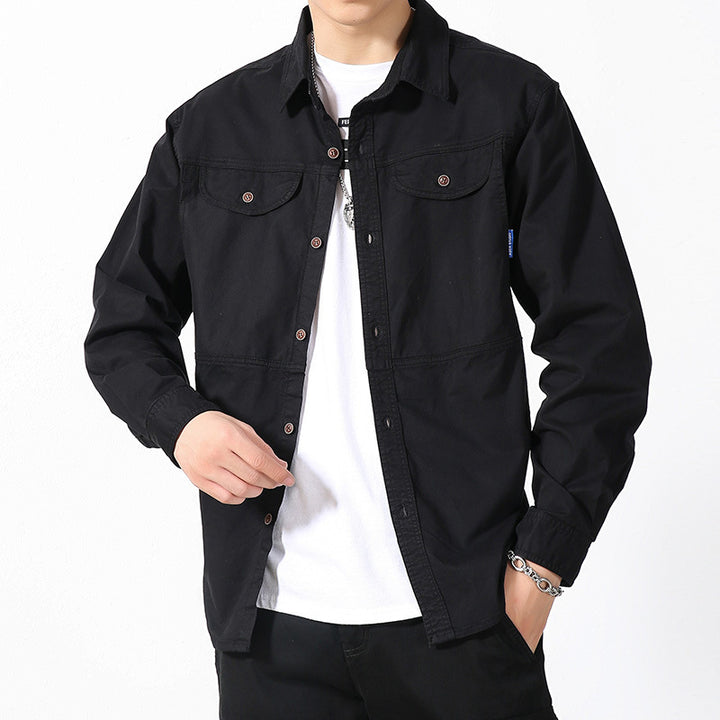 Herren leichte Canvas-Hemdjacke im Overshirt-Stil mit Brustpattentaschen und Knopfverschluss Drune