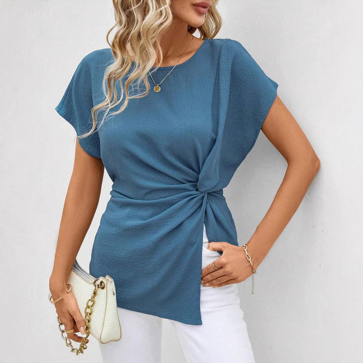 Damen nan tailliertes Kurzarm-Drapéshirt mit seitlicher Knotenschlinge und strukturierter Crêpeoptik Drune