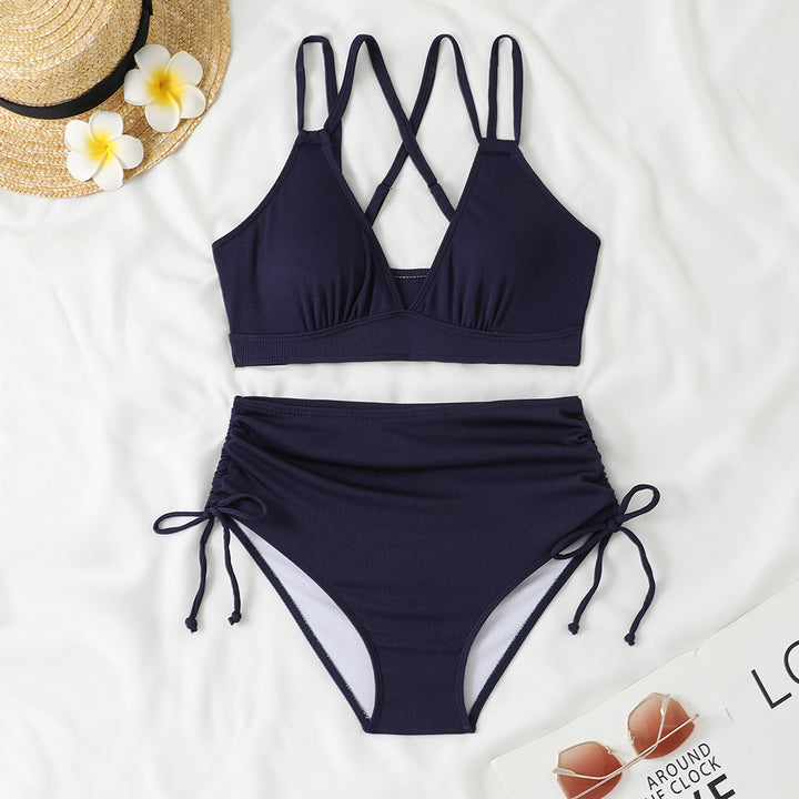 Damen Hochtaillierter Bikiniset mit verstellbaren Trägern Drune