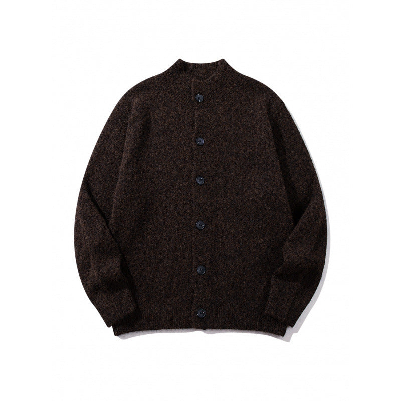 Unisex Boxy-Mohair‑Mix‑Cardigan mit halbhohem Kragen und durchgehender Knopfleiste Drune