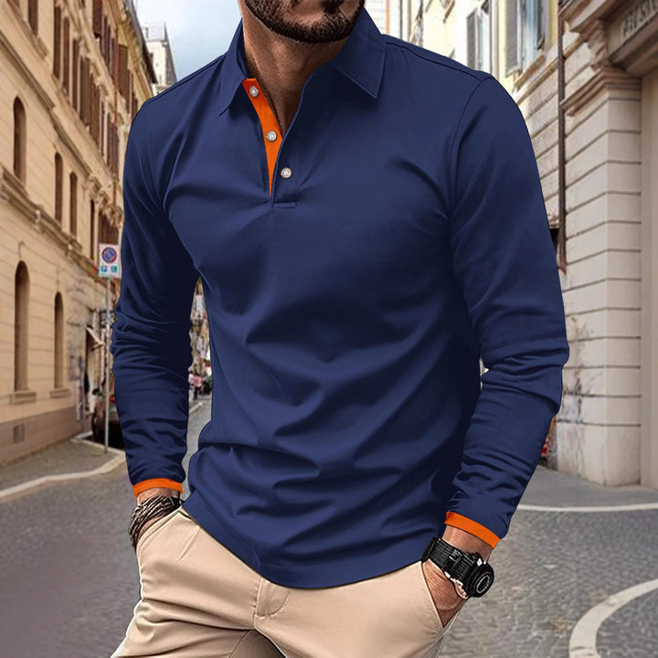 Herren Langarm Poloshirt mit stilvollem Kragen und eleganten Knopfdetails Drune