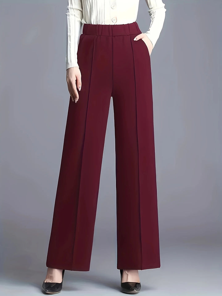 Damen High-Waist Weite Bein Stretch Crepe Plissierte Front Hose Drune