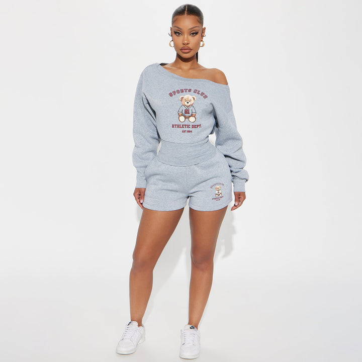 Damen lässiges Freizeitset mit grafischem Bear-Motiv und komfortablem Schnitt Drune