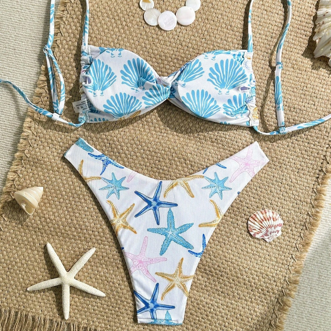 Damen Triangel-Bikini mit maritimem Sternenmuster und raffinierten Trägern Drune