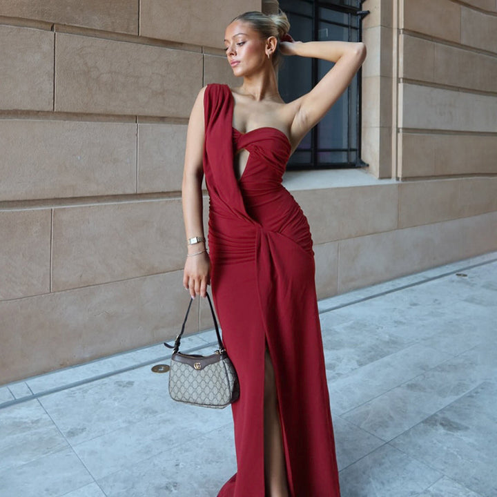 Damen Elegantes One-Shoulder Maxikleid mit raffiniertem Cut-Out Drune