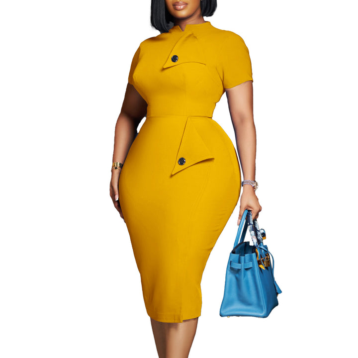 Damen figurbetontes Midi-Kleid mit innovativer Knopfdetails Drune