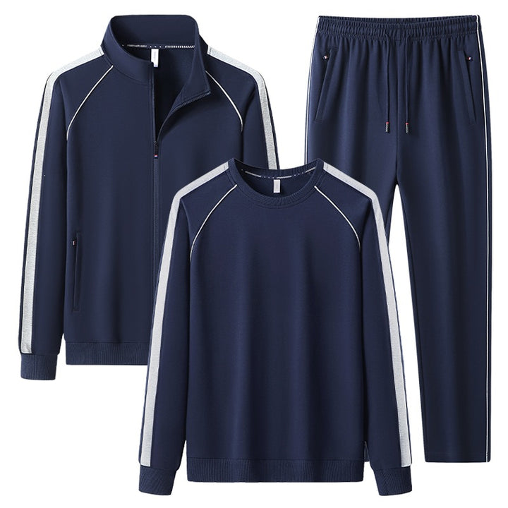 Herren Dreiteiliges Freizeit-Trainingsanzug-Set aus weichem French-Terry mit Reißverschlussjacke, Rundhals-Sweatshirt & Kordel-Jogginghose Drune