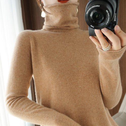 Damen Weicher Rollkragenpullover aus Kaschmir‑Look mit Daumenloch und figurbetonter Silhouette Drune