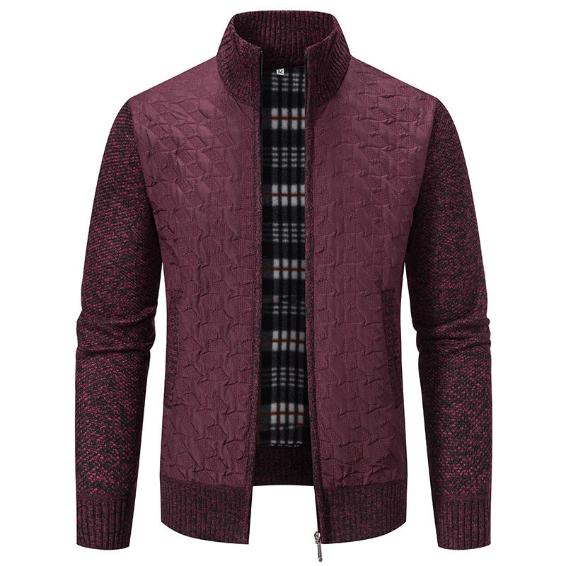 Herren gesteppte Strick‑Hybridjacke mit Stehkragen, durchgehendem Reißverschluss und kariertem Futter Drune