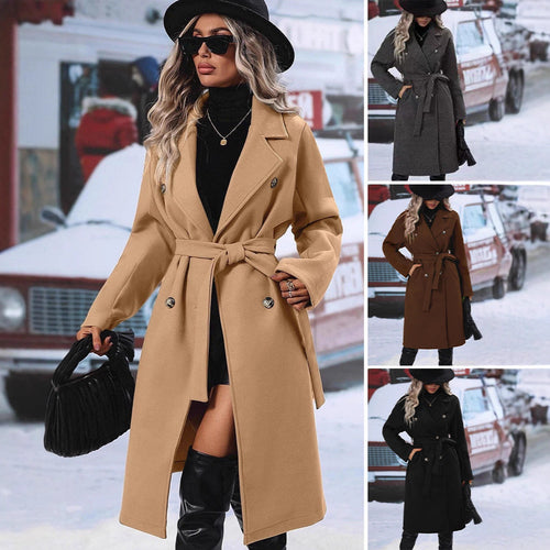 Damen eleganter Trenchcoat mit tailliertem Schnitt und Gürtel Drune