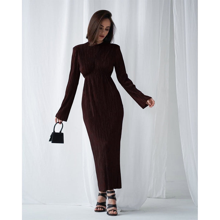 Damen elegantes Maxikleid mit raffinierten Ärmeln und feinem Rippdesign Drune