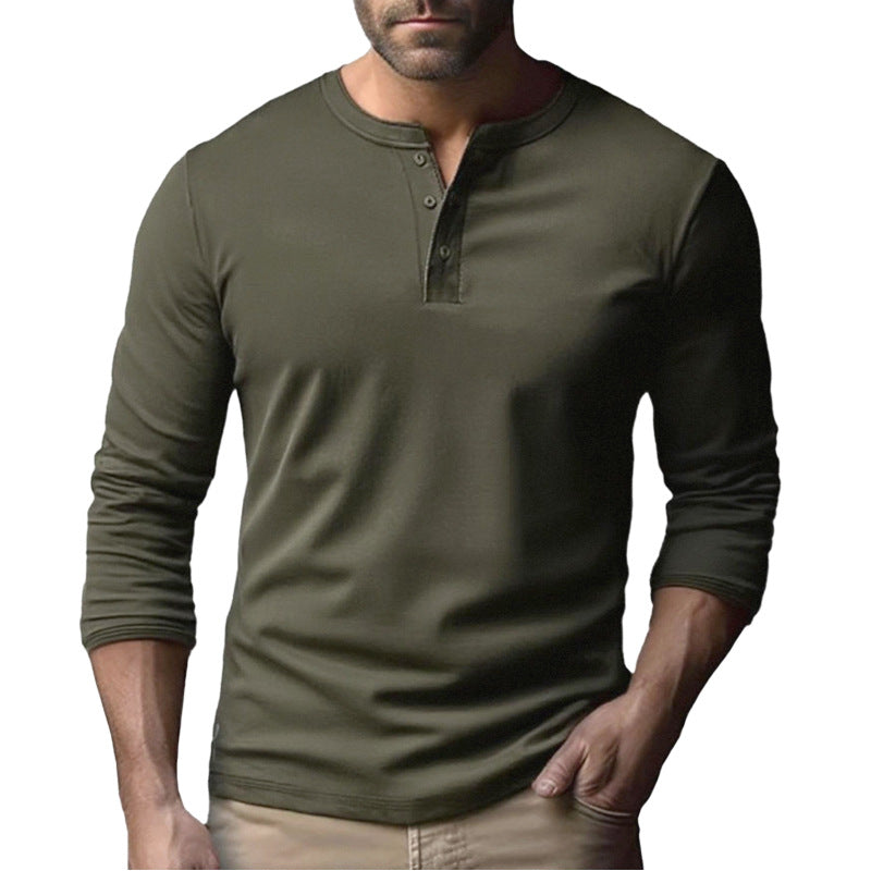 Herren Langarm-Henley-Shirt mit durchgehendem Knopfverschluss und softer Baumwollmischung Drune