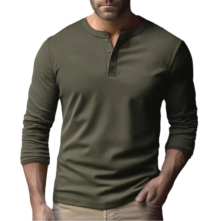 Herren Langarm-Henley-Shirt mit durchgehendem Knopfverschluss und softer Baumwollmischung Drune