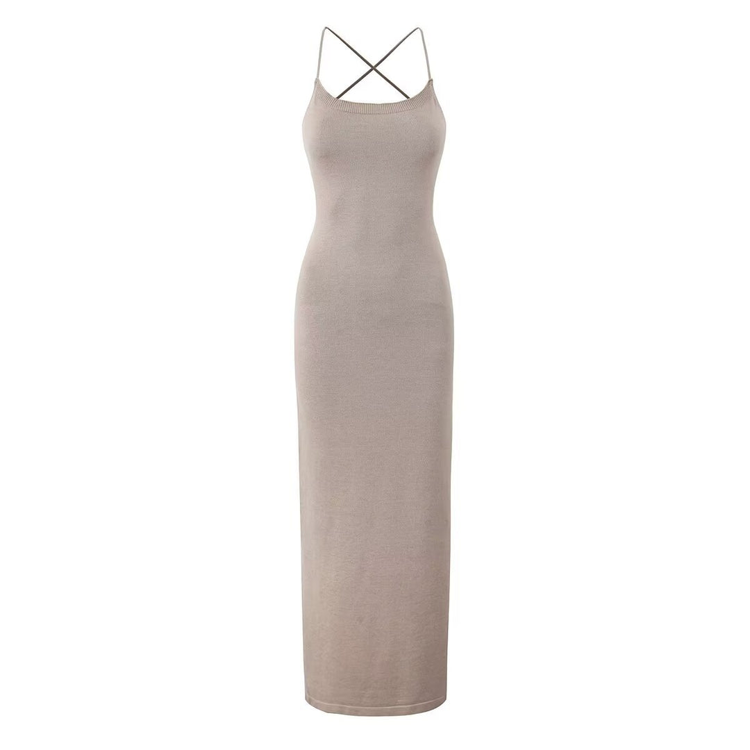 Damen lässiges Maxikleid mit verstellbaren Trägern und elegantem Rücken Drune