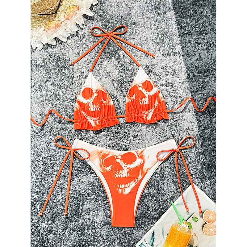 Damen Triangel-Bikini mit aufregendem Totenkopf-Muster Drune