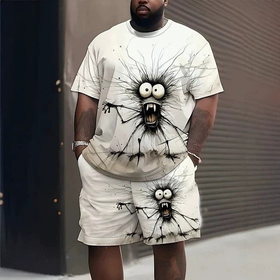 Herren nan lässiges Freizeit-Zweiteiler-Set mit großflächigem Smiley-Sonnenbrillen-Print Drune