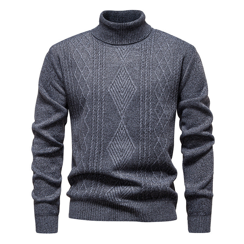 Herren nan Feinstrick-Rollkragenpullover mit strukturierter Zopfmuster-Struktur und körpernahem Schnitt Drune