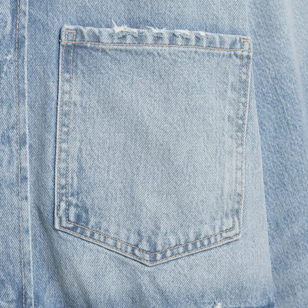 Damen Cropped Jeansjacke im Used‑Look mit ausgefranstem Saum und Oversize‑Ärmeln Drune