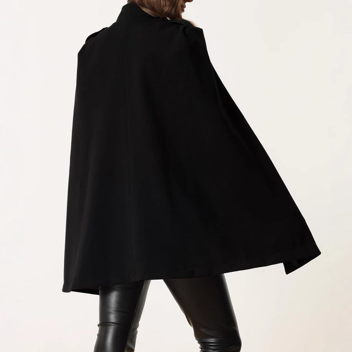 Damen Kurzcape-Mantel aus Wollmix mit Doppelreiher Schulterriegeln und Arm-Schlitzen Drune