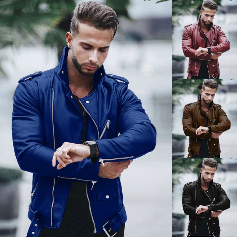 Herren nan stylische Bikerjacke aus Kunstleder mit asymmetrischem Reißverschluss und tailliertem Schnitt Drune