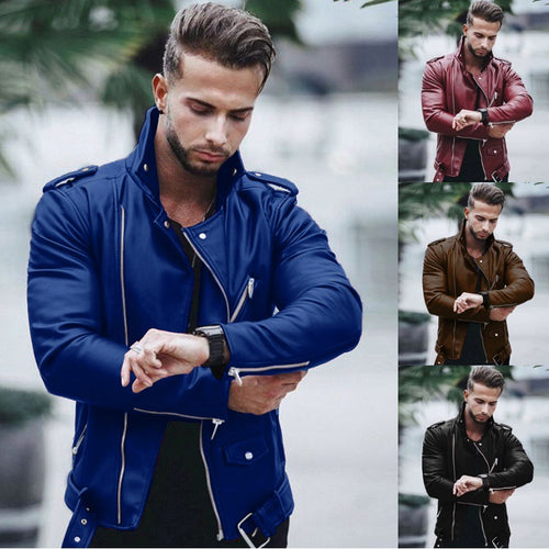 Herren nan stylische Bikerjacke aus Kunstleder mit asymmetrischem Reißverschluss und tailliertem Schnitt Drune