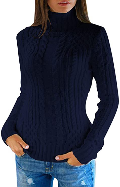 Damen Pullover mit hohem Kragen und Zopfmuster Drune
