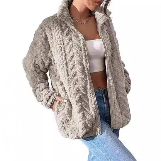Damen Kuschel-Fleecejacke mit Oversized-Schnitt und Stehkragen Drune
