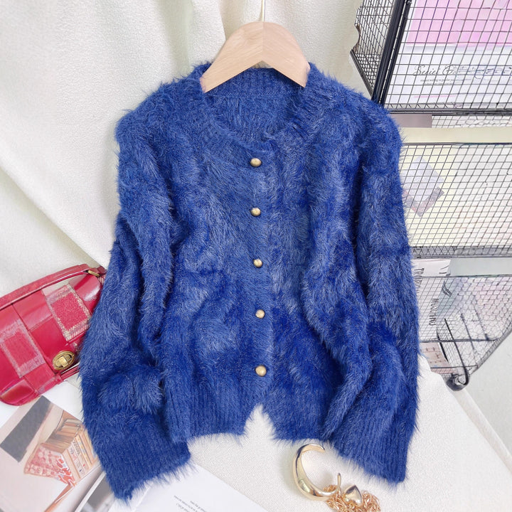 Damen kuschelige Strickjacke mit goldenen Knöpfen und weicher Viskosemischung Drune