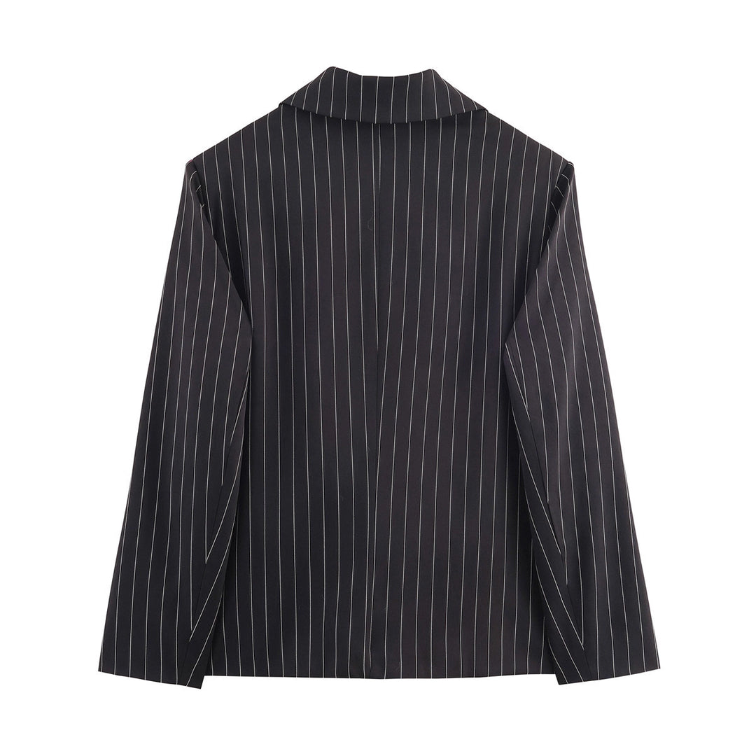 Damen Nadelstreifen-Blazer mit weitem Revers, Ein-Knopfverschluss und Pattentaschen Drune