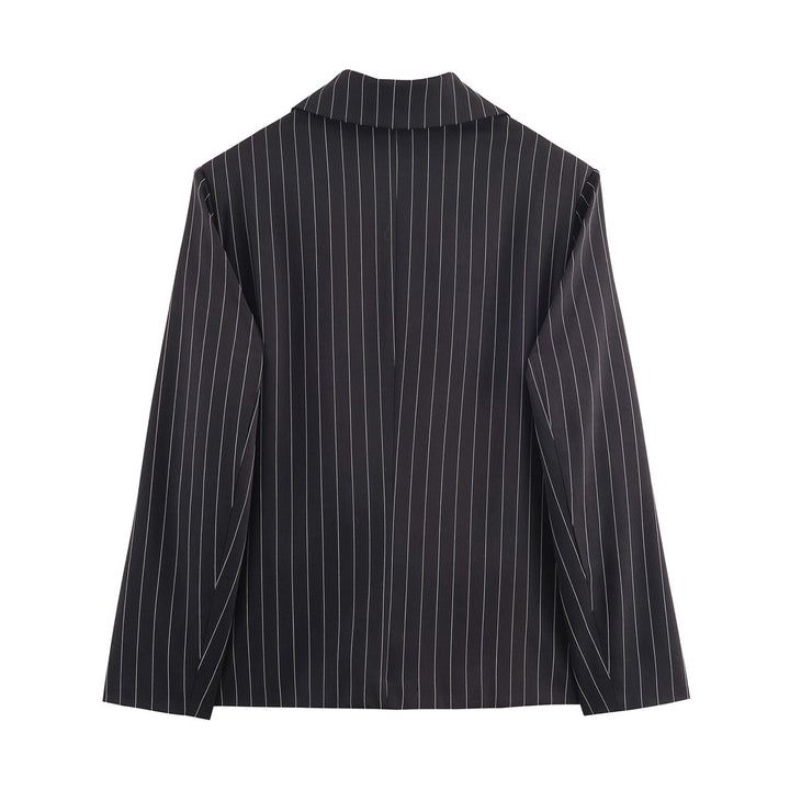 Damen Nadelstreifen-Blazer mit weitem Revers, Ein-Knopfverschluss und Pattentaschen Drune