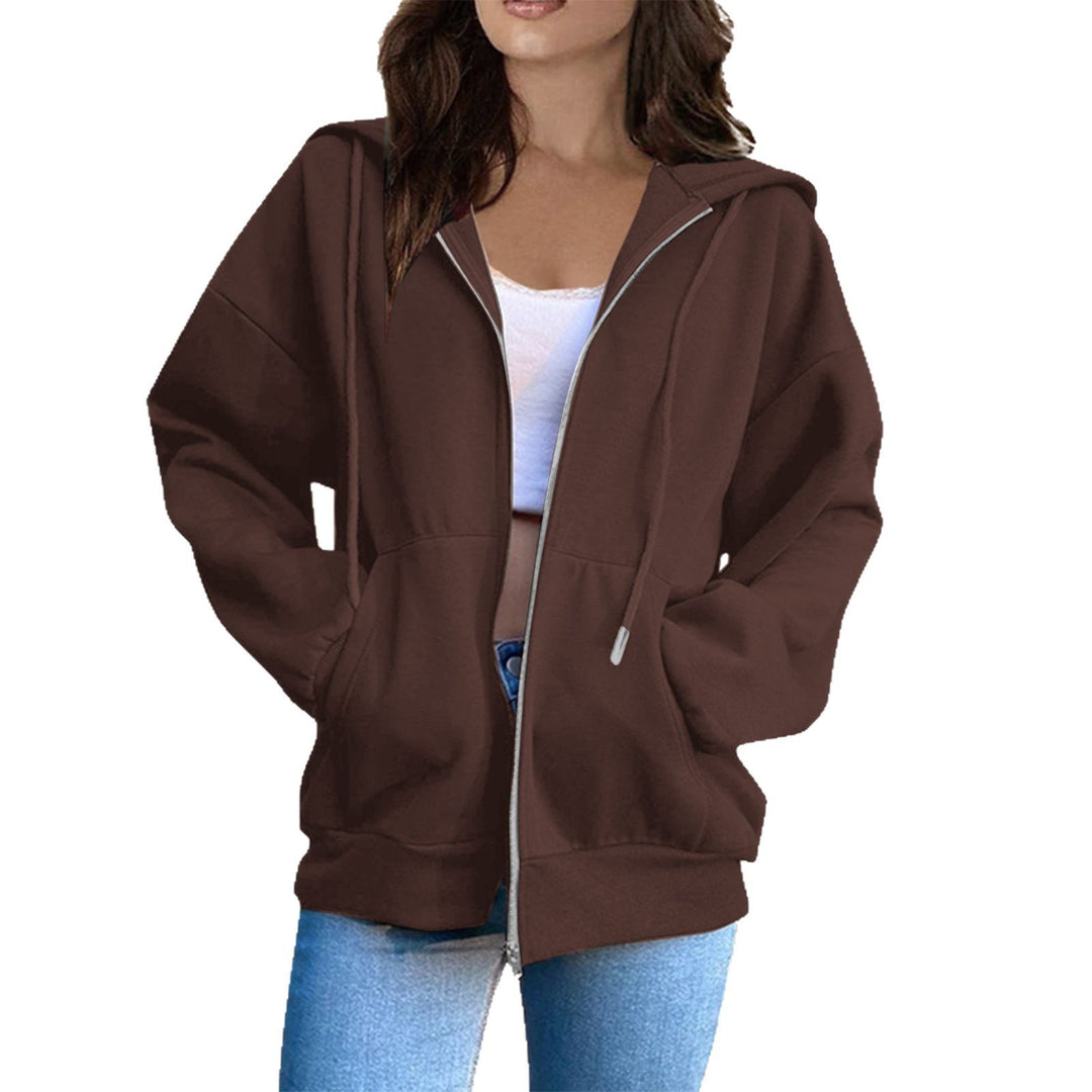 Damen nan lässige Kapuzenjacke mit durchgehendem Reißverschluss, Kängurutaschen und voluminösen Raglanärmeln Drune