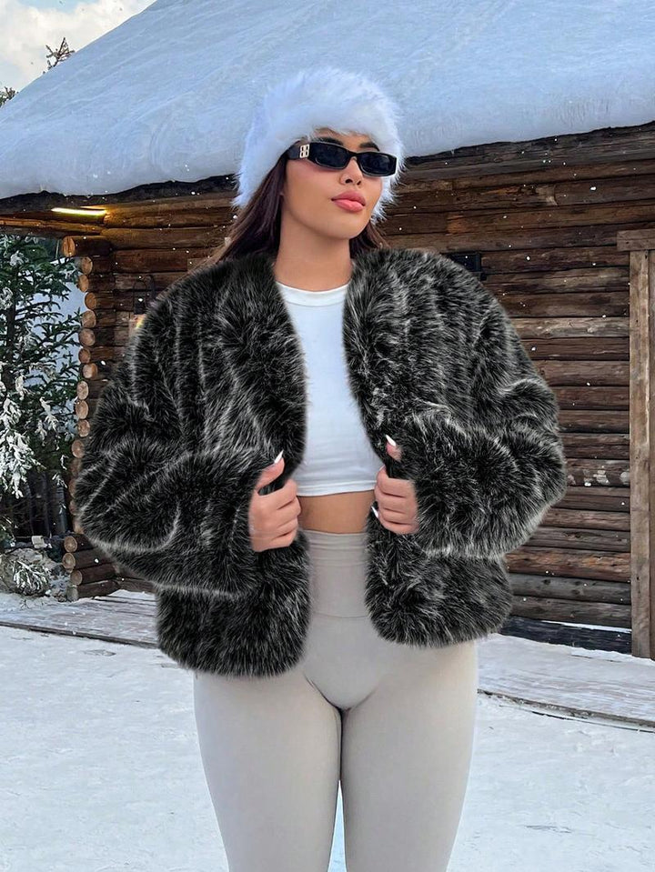Damen Trendige und flauschige Kunstpelzjacke Drune