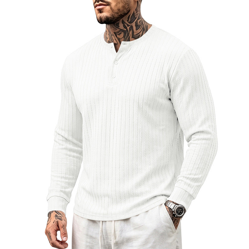Herren Texturiertes Langarm-Henleyshirt mit Stehkragen und Zopfmuster Drune