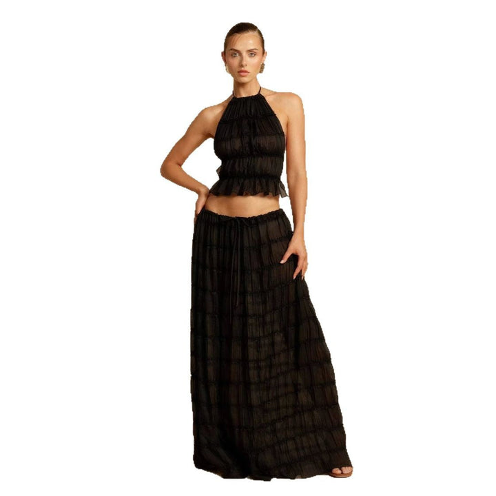 Damen Elegantes und verspieltes Zweiteiliges Sommerkleid mit gerafftem Oberteil und fließendem Rock Drune