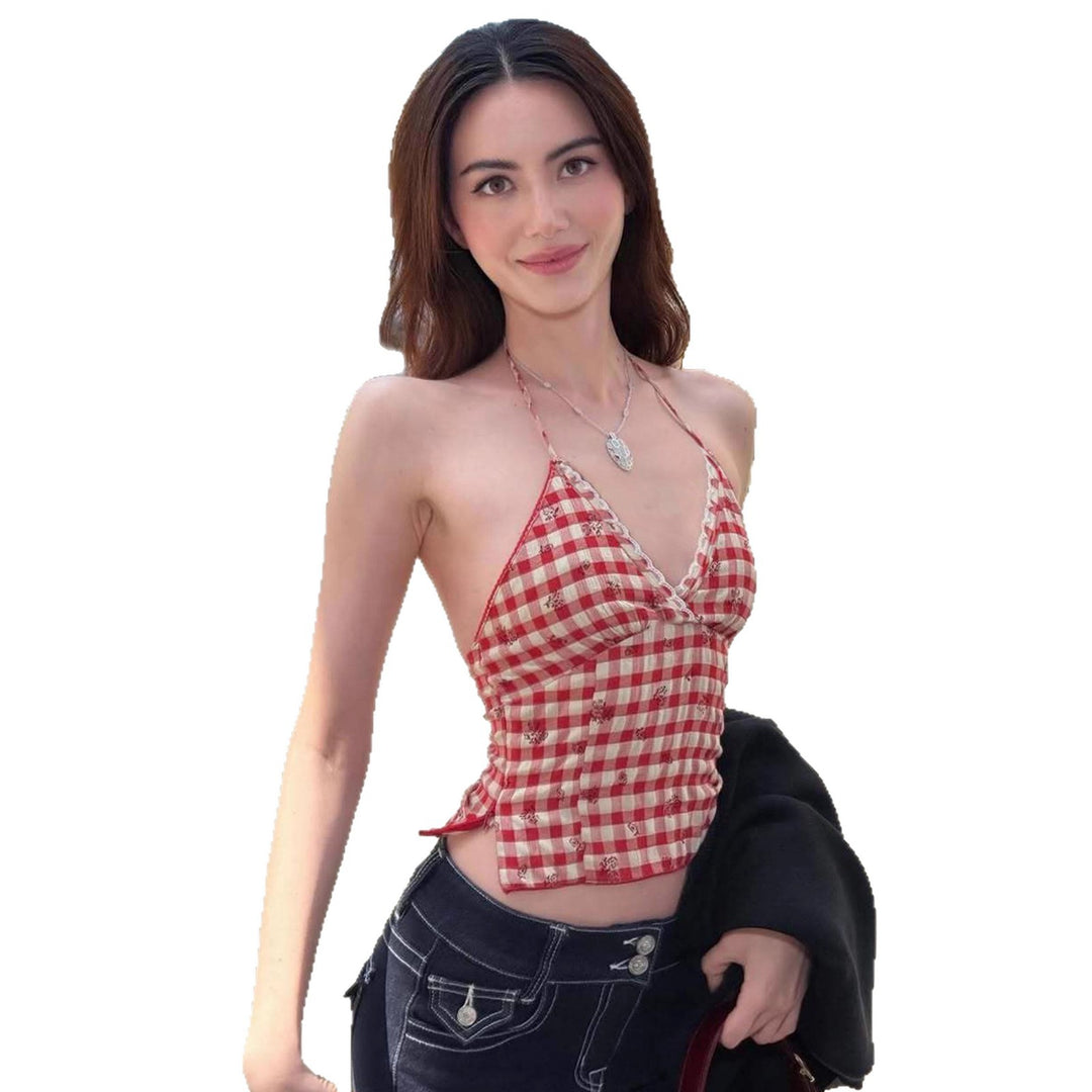 Damen Sommerliches Karo Top Drune