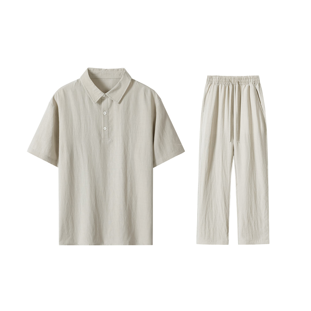 Herren Zweiteiliges Lounge-Set aus leichtem Baumwollmix mit Polokragen und Gummizughose Drune