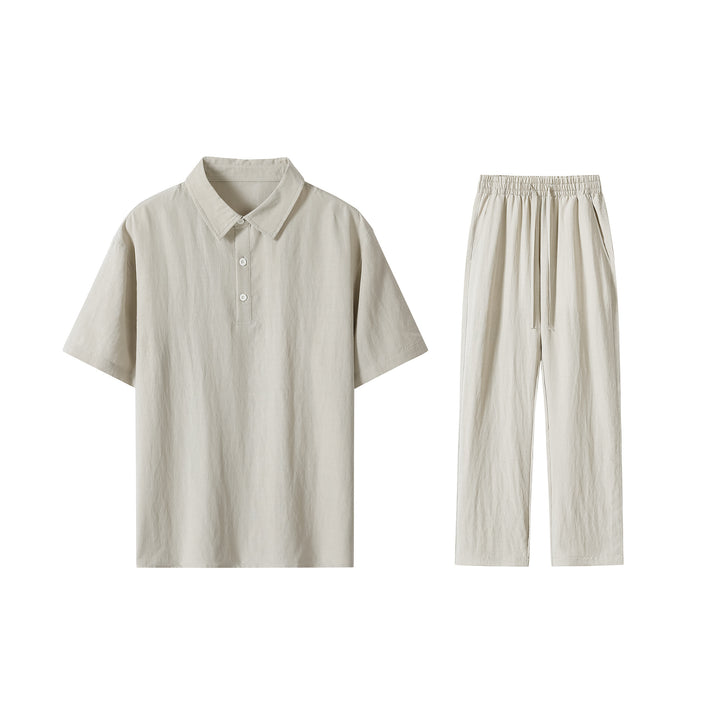 Herren Zweiteiliges Lounge-Set aus leichtem Baumwollmix mit Polokragen und Gummizughose Drune