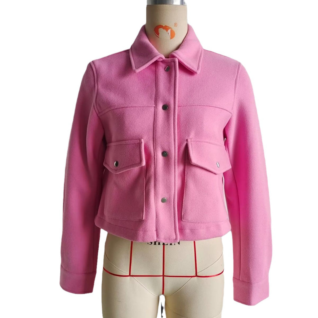 Damen nan kurz geschnittene Strukturierte Jacke im Boxy‑Style mit Hemdkragen und aufgesetzten Pattentaschen Drune
