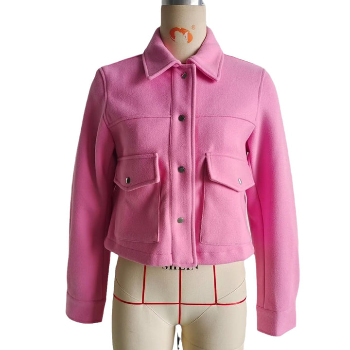 Damen nan kurz geschnittene Strukturierte Jacke im Boxy‑Style mit Hemdkragen und aufgesetzten Pattentaschen Drune