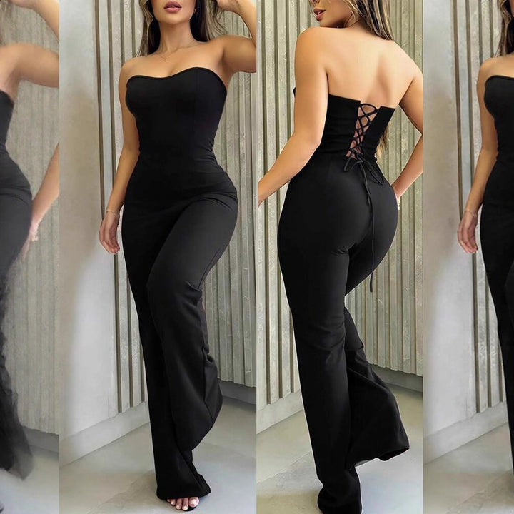 Damen Figurschmeichelnder Jumpsuit mit elegantem Bandeau-Ausschnitt und weitem Bein Drune