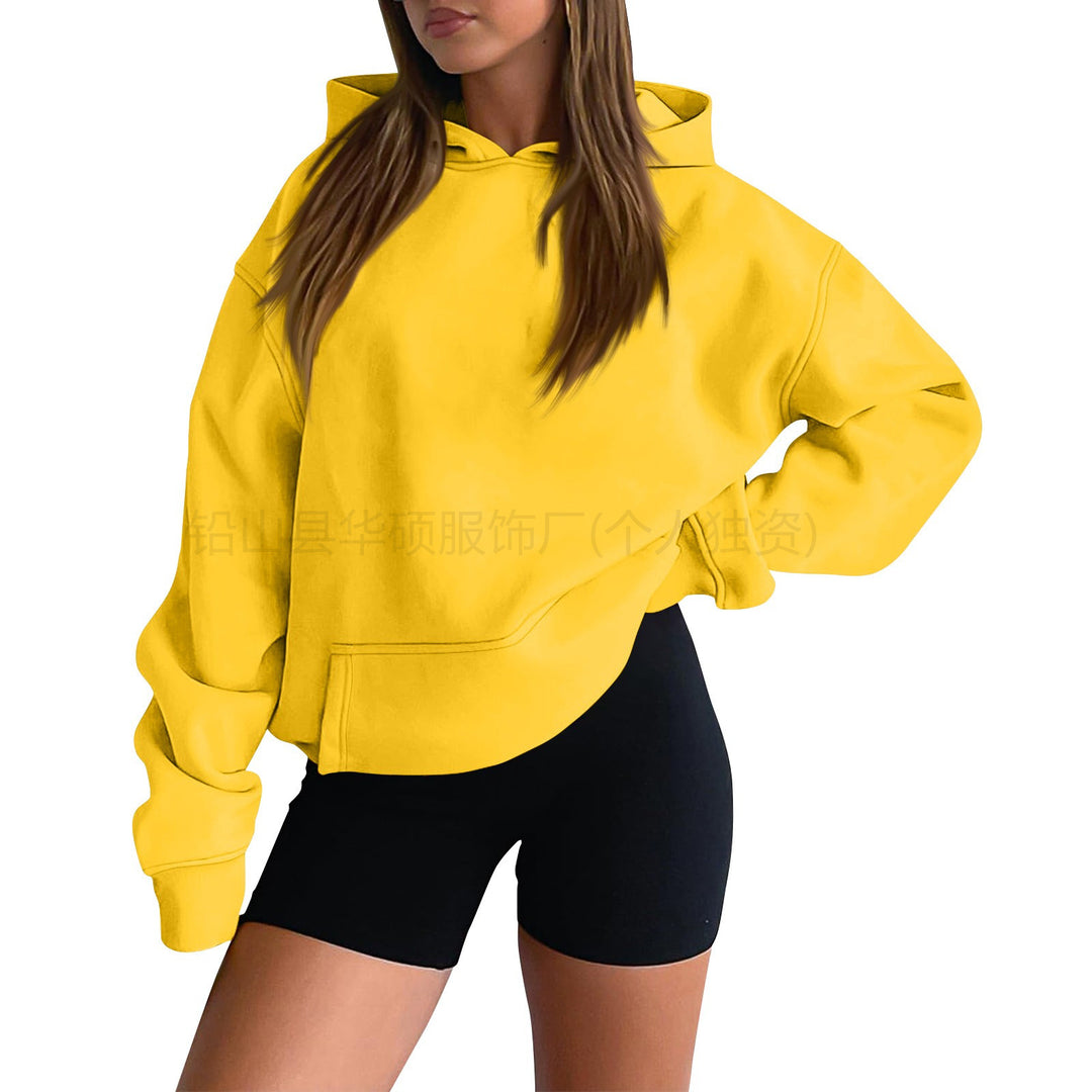 Damen nan weicher Oversize-Kapuzenpullover mit asymmetrischem Saum Kängurutasche und überschnittener Schulter Drune