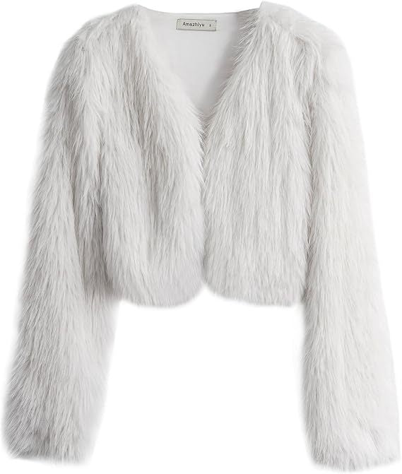Damen Kurze glamouröse Kunstfelljacke mit lockeren Ärmeln Drune