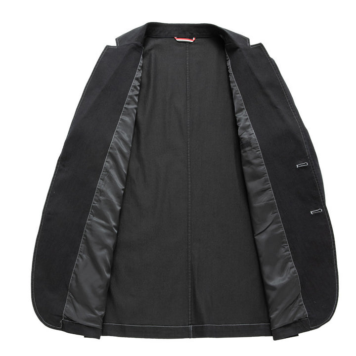 Herren Leichtes Baumwoll-Sakko mit Kontraststeppungen, aufgesetzten Taschen und Notch-Revers Drune