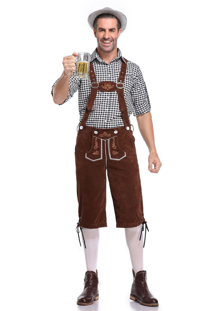 Herren nan moderne Samt-Trachtenkniebundhose mit dekorativer Stickerei und verstellbaren Trägern Drune