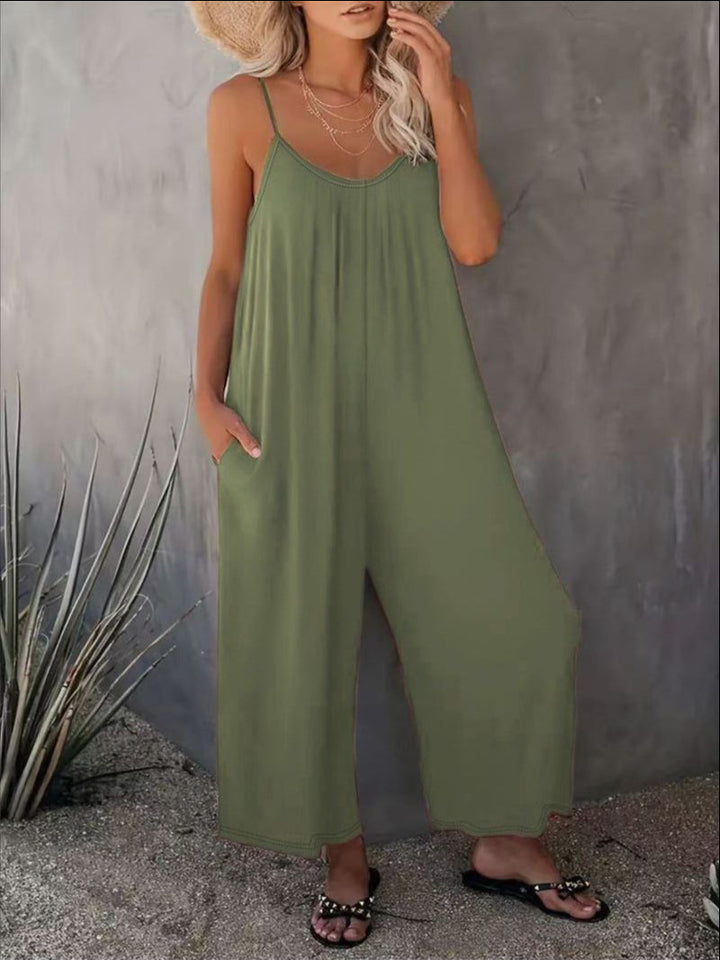Damen legerer Jumpsuit aus fließendem Stoff mit verstellbaren Trägern und praktischen Taschen Drune