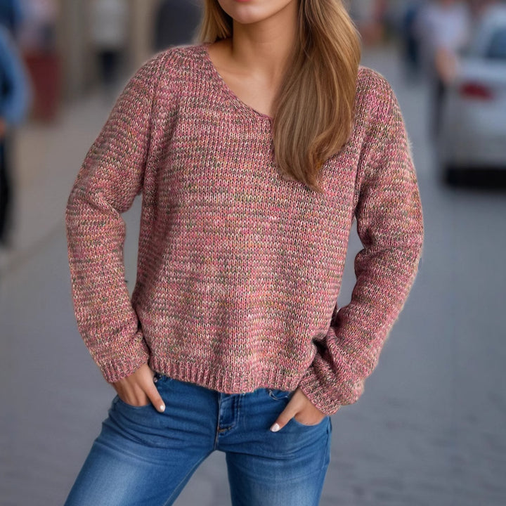 Damen lässiger V-Ausschnitt Pullover mit modernem Strukturmuster Drune