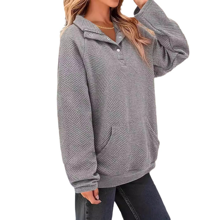 Damen Texturierter Oversize-Hoodie mit Henley-Knopfleiste und Kängurutasche Drune
