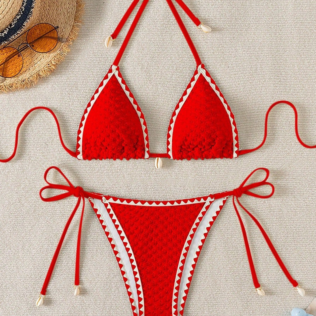 Damen Triangel-Bikini mit zarten Muschelverzierungen Drune