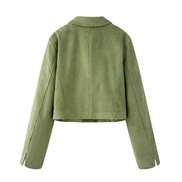 Damen nan kurze Cordjacke mit Hemdkragen, taillenlanger Boxy-Schnitt und durchgängiger Knopfleiste Drune